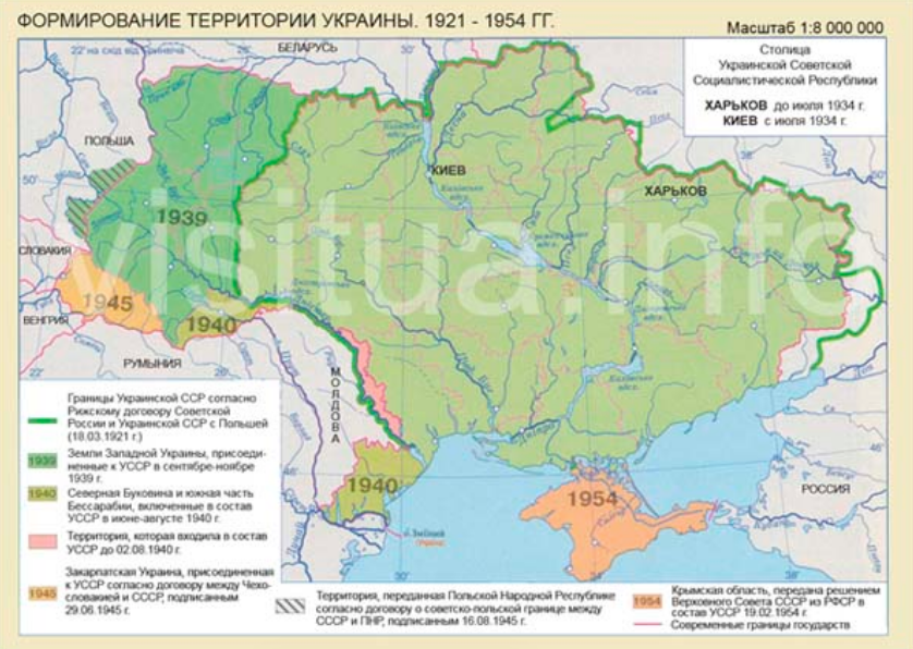 Карта, Украины, 1921, 1954 